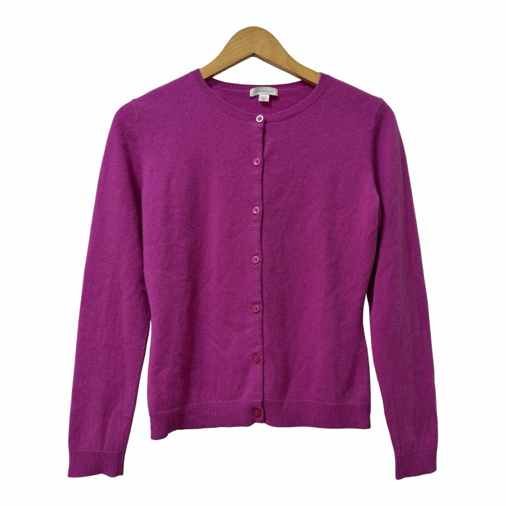Garnet Hill Womens Cashmere Crew‎ Neck Button Down Cardigan Size XS Pink Preppy